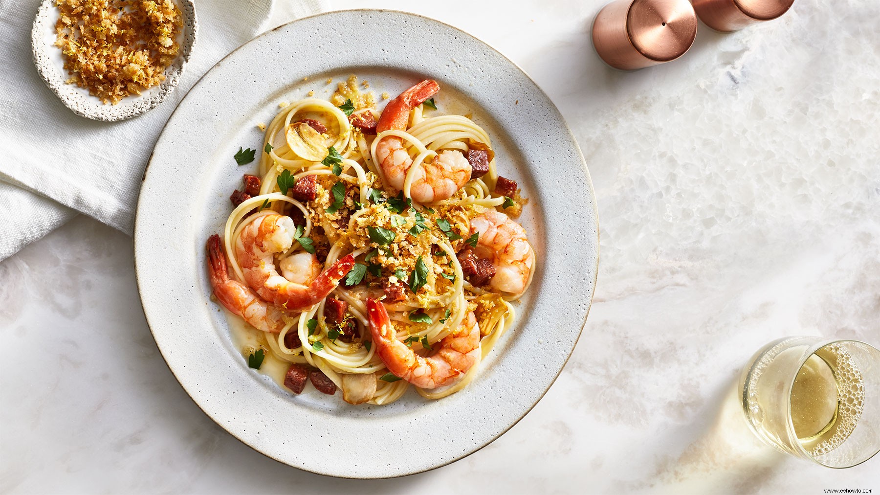 Linguini De Camarones Con Chorizo 