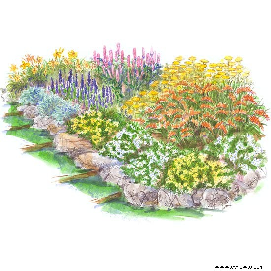 Plan de jardín de pendiente colorida 