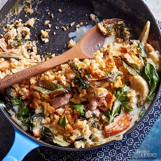 Salmón Ahumado Y Acelgas Gratinadas 