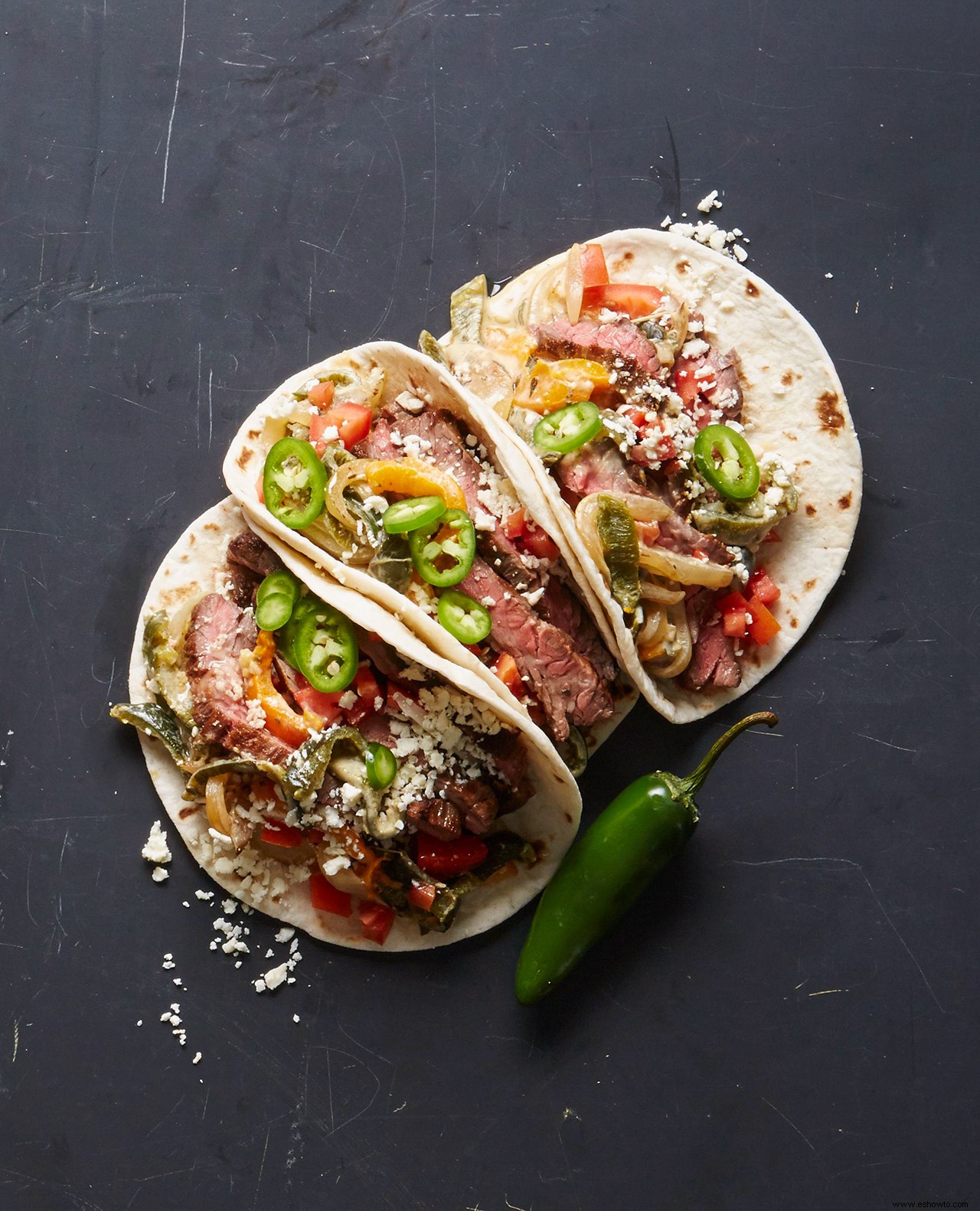 Tacos de Bistec de Falda con Rajas (Poblanos Cremosos y Cebolla) 