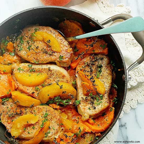 Chuletas De Cerdo De Arce Y Melocotón 