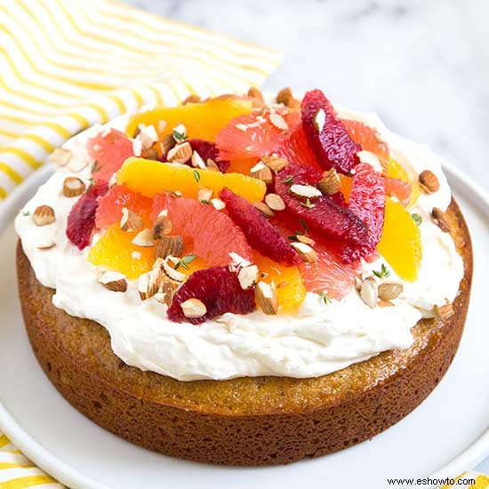 Tarta de Miel de Almendras con Cítricos y Nata 