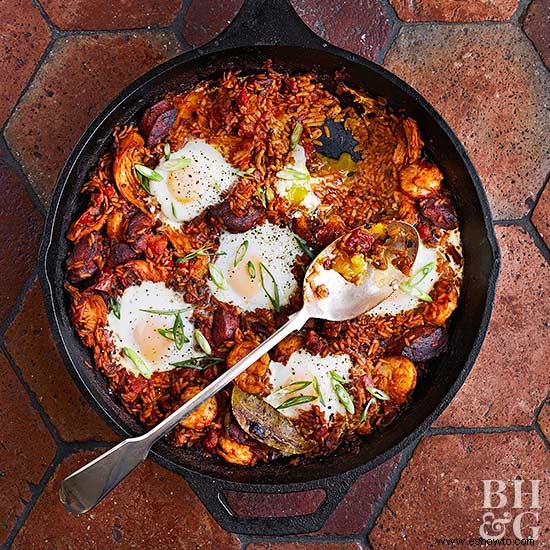 Horneado de huevo jambalaya 