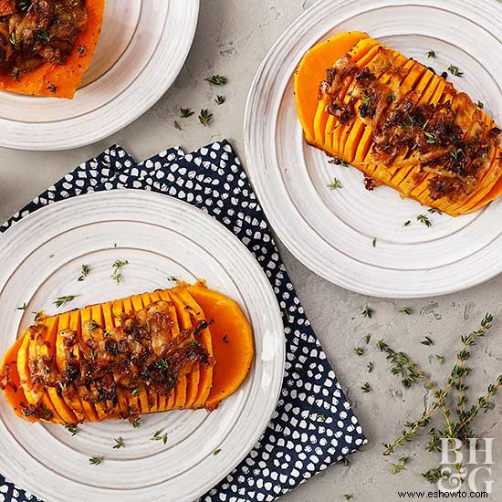 Calabaza Hasselback De Cebolla Caramelizada 