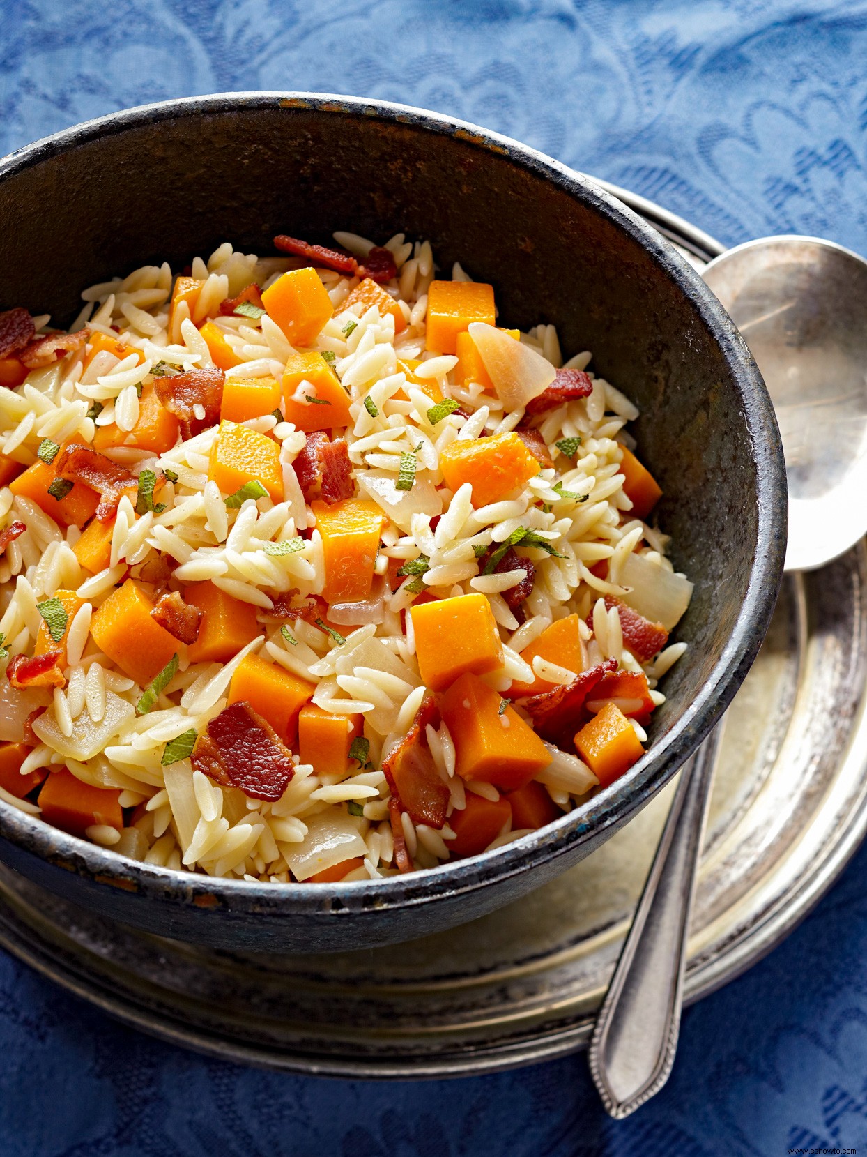 Orzo con calabaza moscada, salvia y tocino 