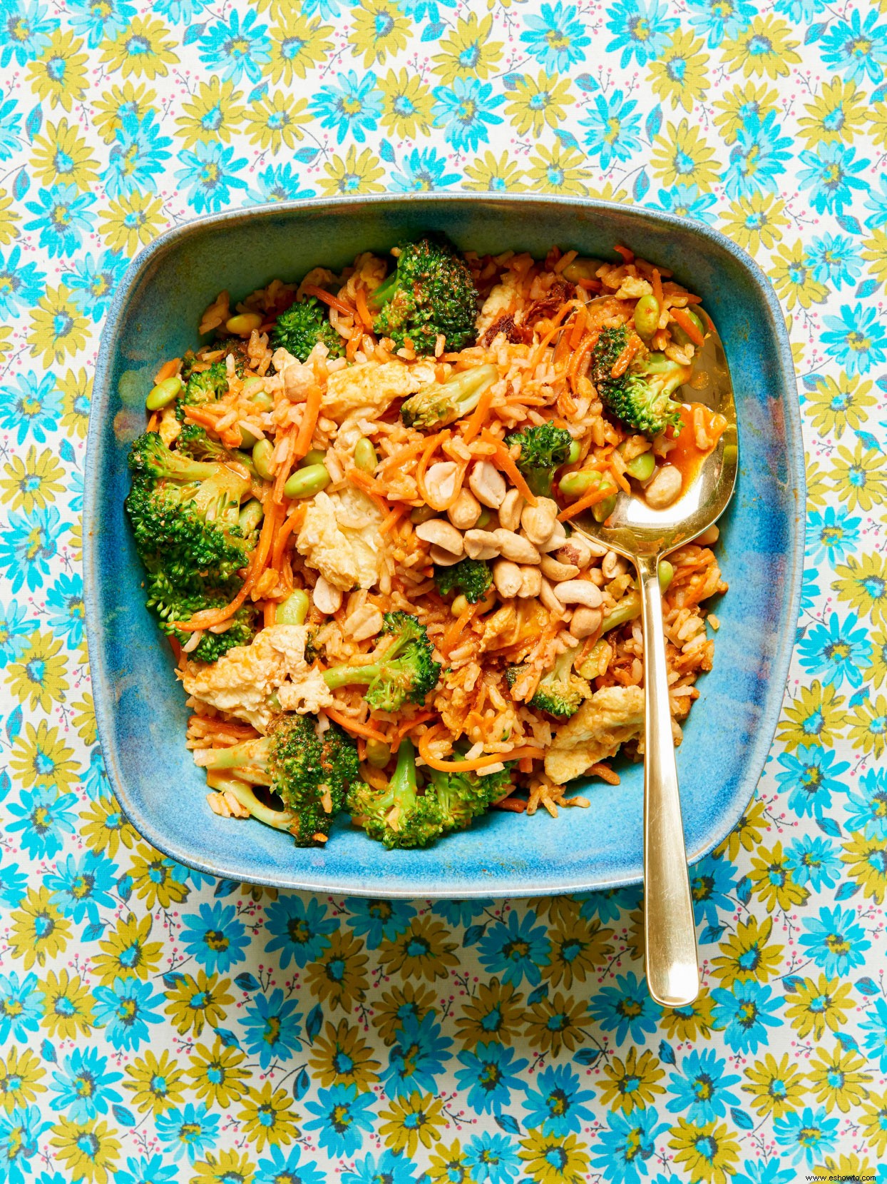 Arroz Frito De Verduras Con Salsa De Curry Rojo Y Nueces 