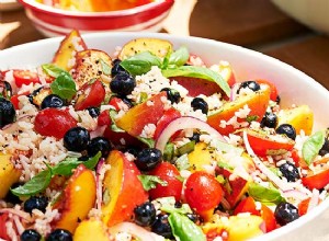 Ensalada de Arroz con Melocotones, Arándanos y Vinagreta de Pimiento Picante