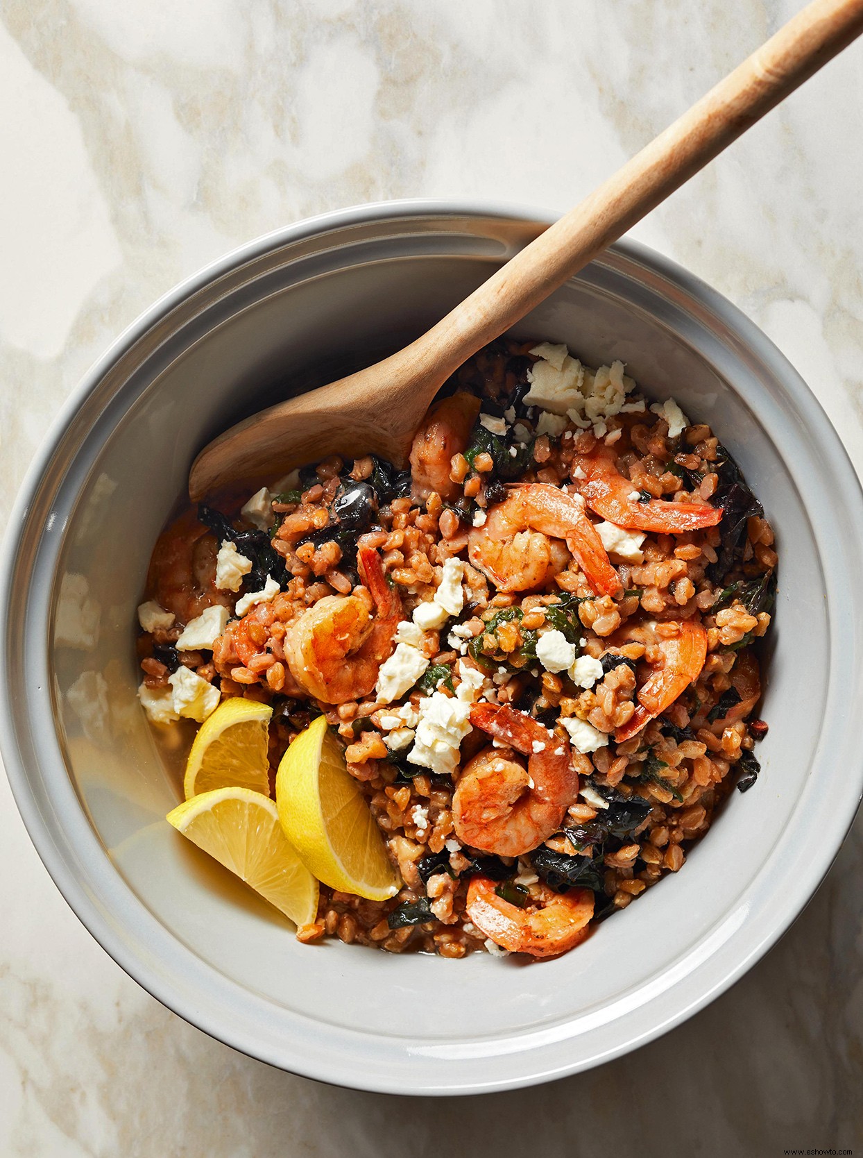 Olla a Presión Farro y Camarones con Feta 