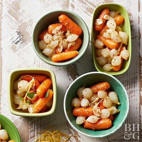 Zanahorias y cebollas perla estofadas en olla a presión 