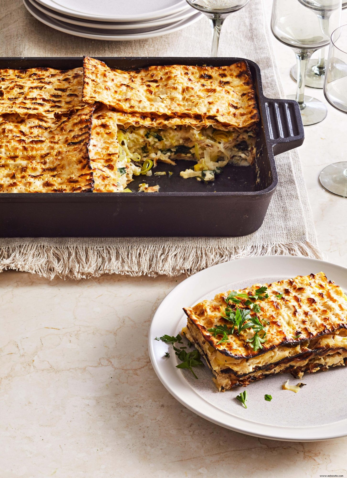 Mina (Pastel de matzá con espinacas y puerros) 