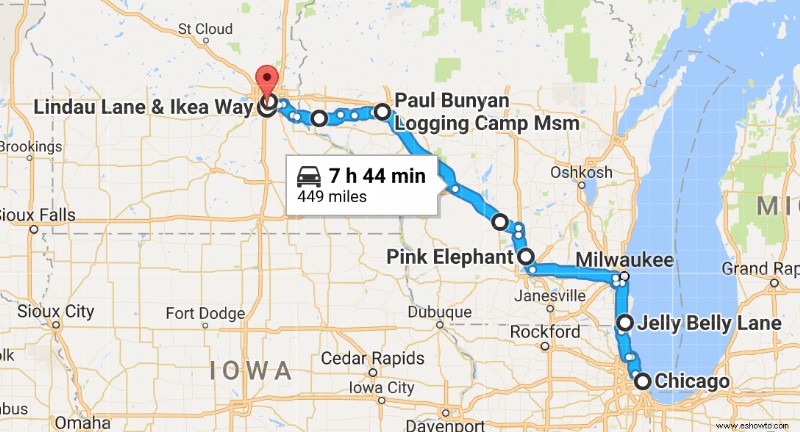Idea de viaje por carretera:de Chicago a Minneapolis