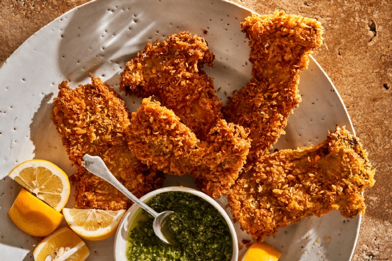 King Trumpet Schnitzel con pesto de hierbas mixtas