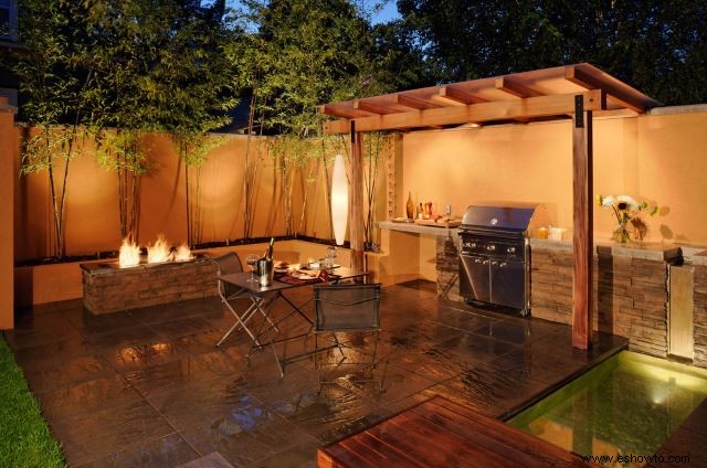 30 ideas de diseño de área de barbacoa en el patio trasero:estilo de parrilla e inspiraciones